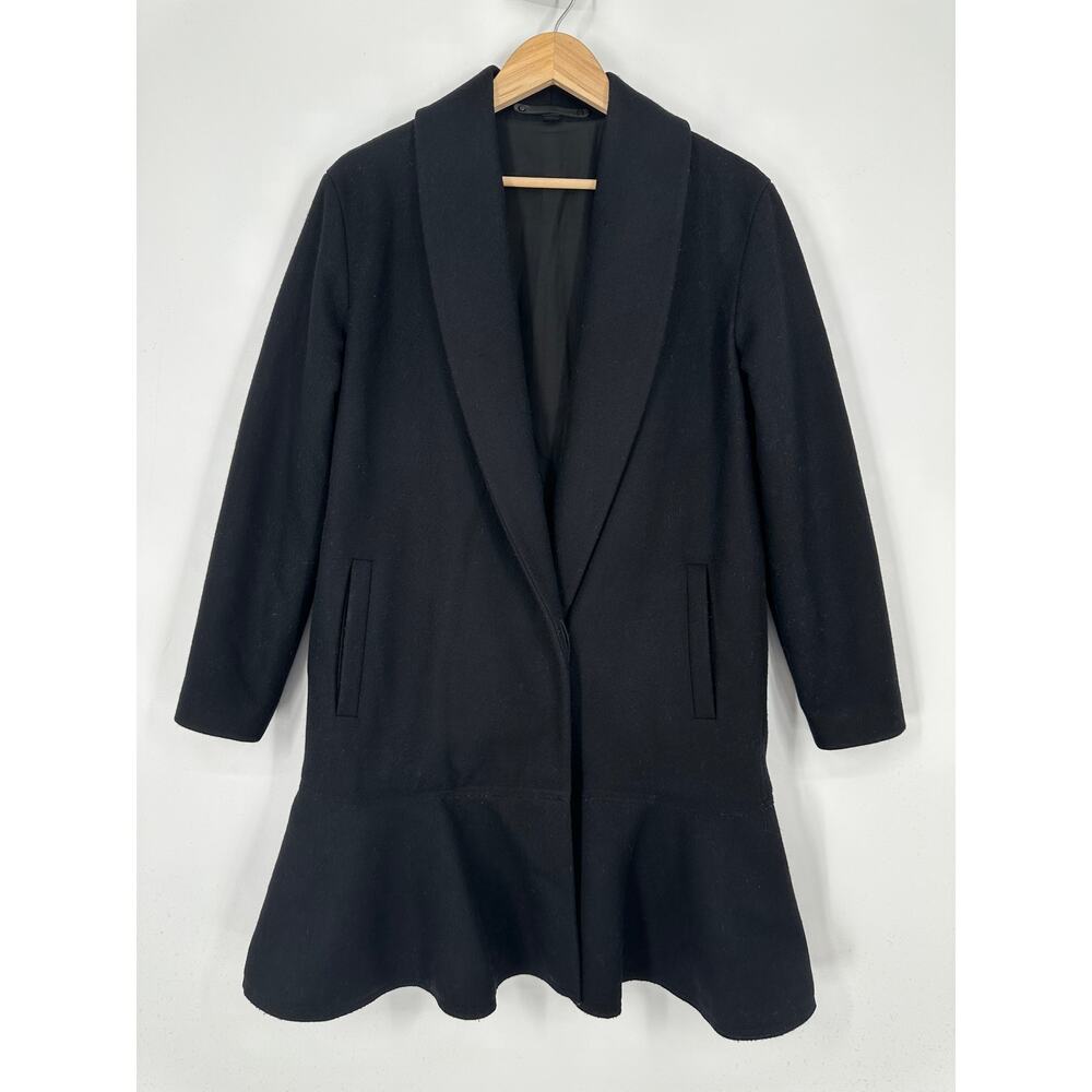 Allsaints Grace Coat Wool Ruffle Hem Long Overcoat Jacket, Black - Picture 5 of 16